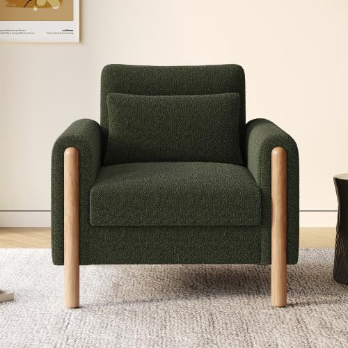 Soweiz Armlehnenstuhl mit Dickem Kissen, Bequemer Einzel-Sessel mit Weicher Polsterung, Relaxsessel für Wohnzimmer, Büro oder Schlafzimmer, 87x83x88.5cm (Grün)