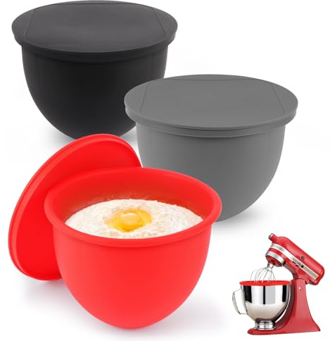 3er-Pack Silikon-Schüsseleinlagen mit Deckel für 4,8L KitchenAid Mixer | Lebensmittelechter Silikon Einsatz mit Deckel für KitchenAid Rührschüssel, Silicone Bowl Insert