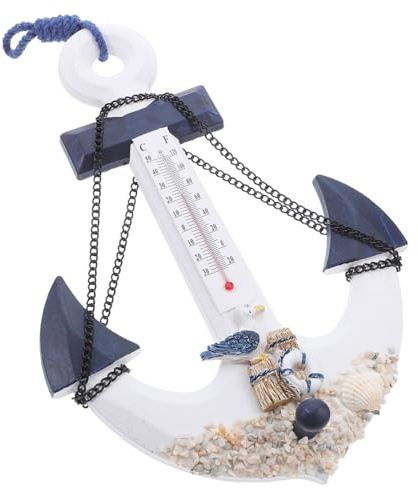 Cabilock Wooden Anchor Thermometer with Iron Hook Nautical Mediterranean Style Beach Themed Indoor Temperature Gauge Ocean Inspired Wall Decor for Bedroom and Living