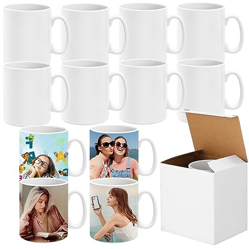 12 Stück Sublimation Tassen, 325 ml, Weiße Sublimations-Kaffeetassen, Personalisierbare Kaffeetassen Blanko für Sublimationsdruck, DIY Fototassen für Kaffee Tee Milch Kakao