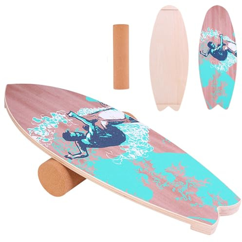 Guiwuiyu Surfin Balance Board, Balance Board Erwachsene mit Rolle, Balance Board Holz, Rutschfest, 150 Kg Belastbar, Indoor Surfboard und Gleichgewichtsboard – Ideal für Anfänger & Profis