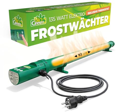 Calentador eléctrico BioGreen para invernaderos | Monitor de heladas con termostato digital | Calentador de invernadero de 135 W con protección contra sobrecalentamiento | IP55