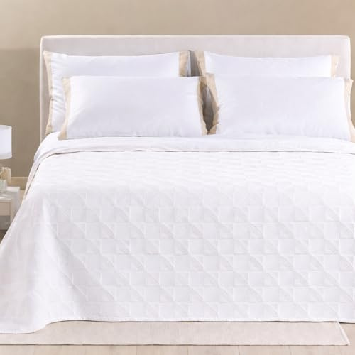 Caleffi Copriletto Matrimoniale 260x260 cm Rapallo – MIsto Cotone Jacquard a Rilievo – Non Trapuntato Primavera Estate – Linea Prima Natura (Bianco)