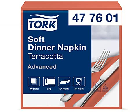 Tork 477601 Soft Dinnerservietten Terracotta/Papierservietten 3 lagig/Ideale Qualität und Größe für ein Abendessen/Advanced Qualität / 12 x 100 (1200) Servietten / 39 x 39 cm (B x L)