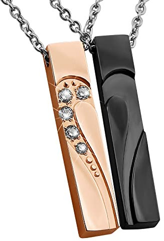 Hanessa Personalisierte Partner-Halsketten für Paare – Edelstahl-Anhänger in Schwarz und Roségold, 2-teilig, Geschenk für Paare, Geschenk für die Frau zu Weihnachten, Mit Namen oder Datum