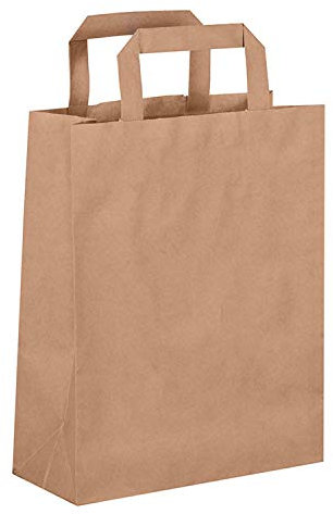 Dila GmbH 250 Papiertragetaschen Papiertaschen Henkeltaschen Tragetaschen Tüten Papiertüten braun recycelbar (22 x 10 x 28 cm)