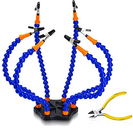 Fstop Labs Kotto Herramienta de soporte para pcb de soldadura de tercera mano Seis brazos Manos de ayuda Manualidades Taller Estación de ayuda Base de aluminio antideslizante Alicates