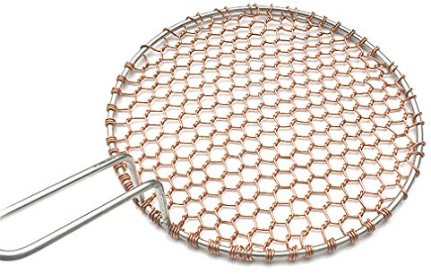InBlossoms Copper Barbecue Grill Netting with Handle Round Barbecue Wire Mesh Steaming Cooling Baking Net for Korean BBQ