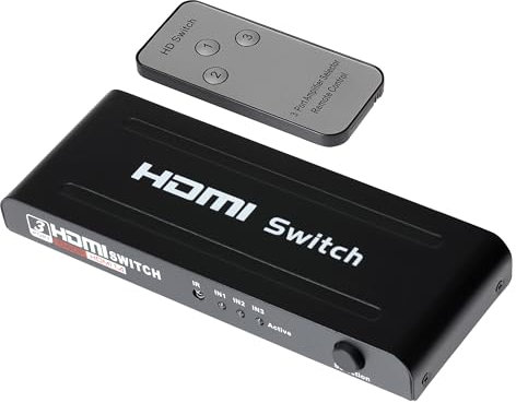 Maplin HDMI Switch 3 in 1 Out, Aluminium 4K@30Hz Ultra HD HDMI 2.0 Switcher with Remote, Compatible with TV Box, PS5/4, Xbox, Roku, Laptop, HDTV, Projector, Monitor