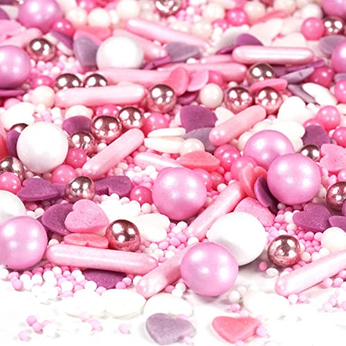 Streusel Mix Dornröschen rosa weiss 90g von STREUSEL GLÜCK bunte Sprinkles Zuckerstreusel eignen sich perfekt zur Tortendeko und Plätzchen Deko für Weihnachten Kindergeburtstag Taufe Hochzeit