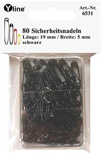 Yline 6531 - Set de 80 agujas de seguridad pequeñas (19 mm, sin níquel, tamaño pequeño), color negro