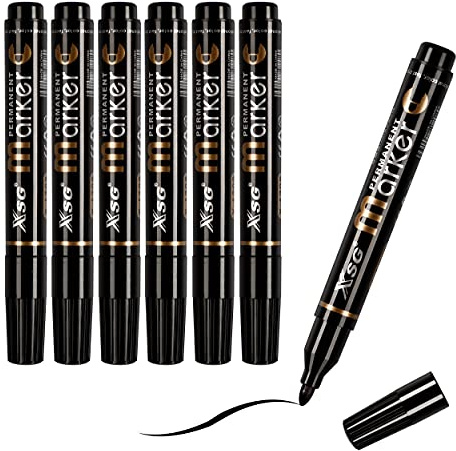 ABEIER Black Permanent Marker pens, Bullet Tip,6-count thick markers,Works on Wood,Stone,Plastic,Metal and Glass for Doodling, Coloring, Marking by XSG