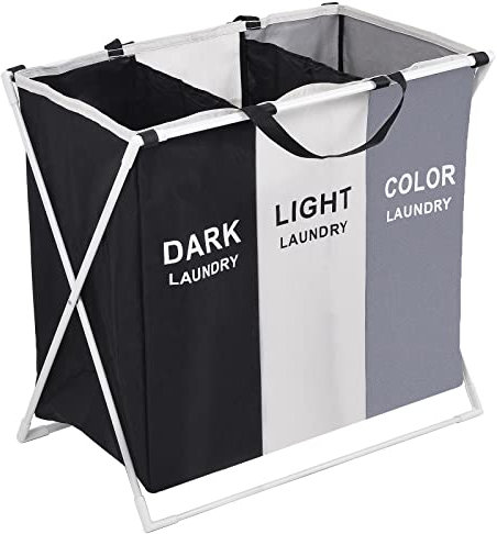 Rainberg Laundry Basket, 135L Laundry Hamper, Collapsible X-Frame, Clothes Organiser, Foldable and Washable Large Washing Basket with 3 Compartment for Bedroom, Bathroom or Utility Room Storage