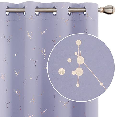 Deconovo Blackout Eyelet Curtains, Home Decorative Gold Constellation Printed Thermal Insulated Curtains for Boys Bedroom, 46 x 72 Inch(Width x Length), Light Purple, 2 panels