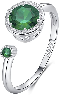 Qings Geburtsstein Ring 925 Sterling Silber für Frauen Verstellbare öffnen Birthstone Ringe Schmuckgeschenke zum Geburtstag