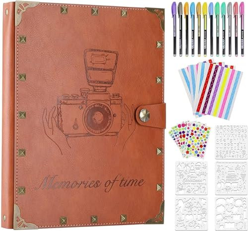 ZEEYUAN Schwarze Seiten Fotoalbum zum Selbstgestalten Nieten Leder Fotobuch mit Scrapbook Zubehör Set Geschenk zum Muttertag, Weihnachte, Geburtstag für Frauen und Männer