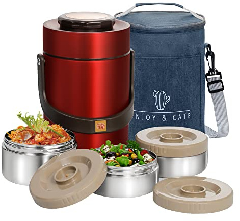 Pawovdeq 67oz Thermo for Hot Food,3-Layer Sealed Stackable Food Thermo,with Lunch Bag Soup Thermo,It Is Suitable for Daily Office Meals and Outdoor Meals (67 oz Red)