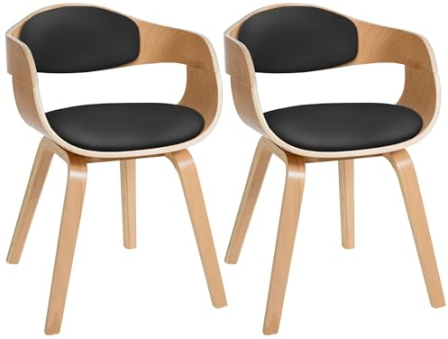 CLP Lot de 2 chaises Kingston ergonomiques, Dossier rembourré, Simili Cuir & Bois, Charge Max. 150 kg, Couleur:Nature/Noir