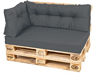 TexDeko Comfort Palettenkissen wasserabweisend 120 x 80 x 12cm XL mit abnehmbarem Bezug waschbar In- & Outdoor Palettenpolster Schaumstoff mit Rückenkissen gesteppt (3 TLG-Set, Anthrazit)