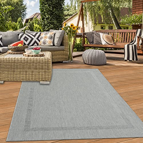 Teppich-Traum Modern-praktischer Teppich mit Bordüre • In- & Outdoor • in grau, 120x170 cm