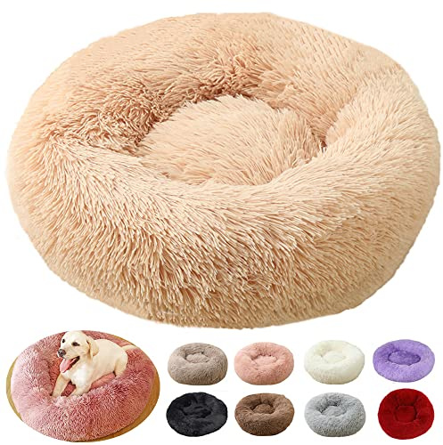 Katzenbett, Katzenkissen, Hundekissen, Anti-Stress, beruhigendes Hundebett, große Größe, waschbar, Donut (40 cm, Aprikose)