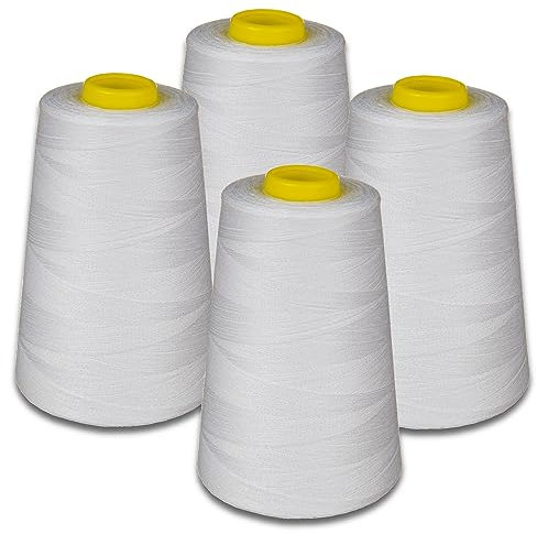 Lialina Overlockgarn Set 4 Konen Weiß, OEKO-TEX, Stärke 120, Länge je 5000m, 100% Polyester, Nähgarn für Overlock Nähmaschinen