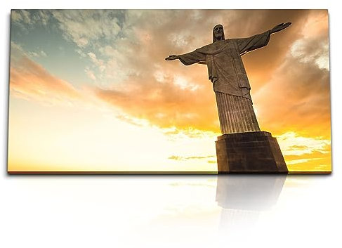 Paul Sinus Kunstdruck Bilder 120x60cm Rio de Janeiro Jesus Statue Sonnenuntergang Abendröte
