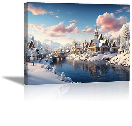SHYAMIC Bilder Weihnachten Leinwandbild Kunstdruck, Weiß Wandbild X-Mas Fenster Fotodruck Schneemann Kunstdruck Leuchtbild, Weihnachten Winteridylle Effekt - 60x90cm Gerahmt