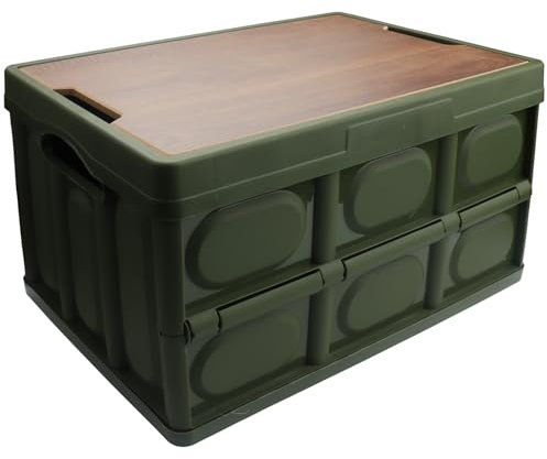 Roellgs Scatola portaoggetti pieghevole, protezione in legno, ispessita, per esterni, pieghevole, multifunzione, da campeggio, per auto, comodino, colore: verde