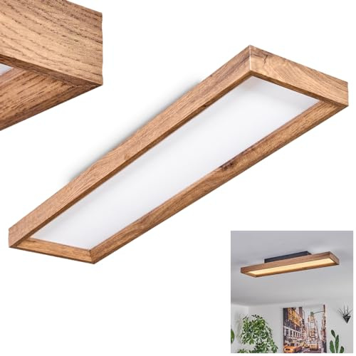 HOFSTEIN LED Deckenpanel Longvic, moderne Deckenleuchte aus Metall/MDF/Kunststoff in Schwarz/Holzoptik/Weiß, Länge 80 cm, 18 Watt, 1900 Lumen, 3000 Kelvin, Schlafzimmmer, Wohnzimmer, Küche