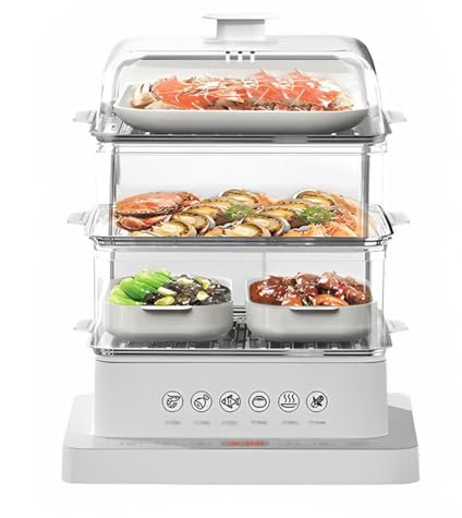 Vaporera De Alimentos De 3 Niveles, Vaporera Eléctrica Multifuncional, Caja De Vapor Eléctrica 18/34/40L, Cita De 12 Horas, Temporizador De 90 Minutos, Anti-Secado, for Verduras, Carne Y Pescado ( Siz