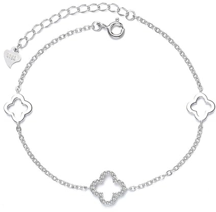 ysister Damen Armband 925 Sterling Silber Charm Armband Mädchen Armkette Kleeblatt Halsette Silber 925 Sterling Anhänger Kette Geschenk für Damen Armkettchen Kinder Fußkettchen