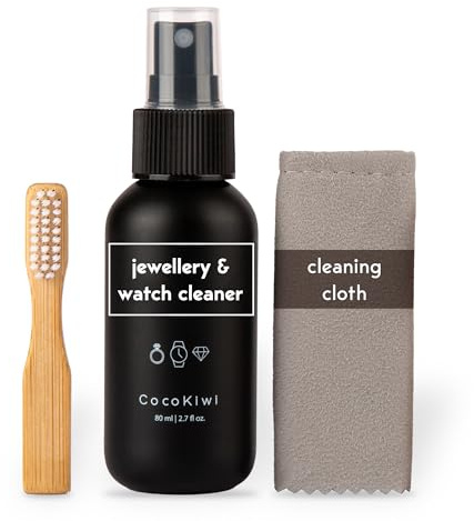 CocoKiwi Solución limpiadora de joyas, kit de limpieza de relojes, oro y plata, limpiador de collares, pendientes y anillos, 80 ml, restaura el brillo con el paño y el cepillo incluidos