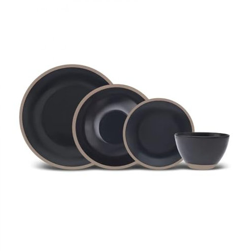 Karaca Hamburg Crockery Set for 4 People, 16 Pieces, Stone Ceramic, Dinner and Dessert Plates, Bowls, Pasta Bowls