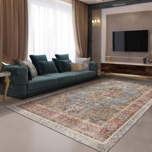 Bamyum Avlin - Alfombra estampada de chenilla, hecha a máquina, 120 x 180 cm, lavable a máquina, alfombrar vintage para salón y dormitorio, antibacteriana, antideslizante, multicolor