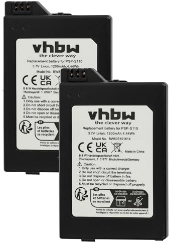 vhbw 2X Akku kompatibel mit Sony PlayStation Portable PSP-3008 Spielekonsole (1200 mAh, 3,7 V, Li-Ion)