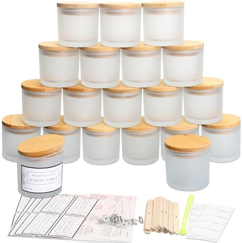 MILIVIXAY Confezione da 20 barattoli per candele in vetro bianco smerigliato da 113,4 g, con coperchio e kit per la creazione di candele, piccoli barattoli vuoti per candele – contenitori per spezie e