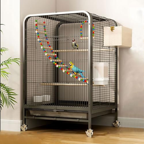 DLAZUM Vogelkäfige, Papageienkäfig für drinnen und draußen, DIY-Flugkäfig mit abnehmbarem Tablett und Rädern für Kanariensittiche, Nymphensittiche, Turteltauben, Finken, kleine Papageien, Wellensit