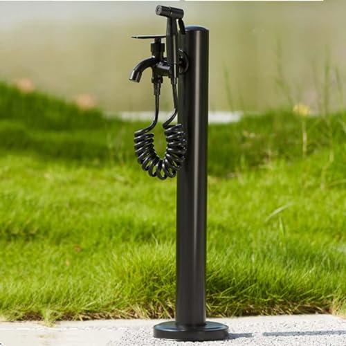 Colonne d'eau Verticale Cylindrique Au Sol pour L'extérieur，Support de Tuyau D'arrosage Autoportant en Acier Inoxydable avec Robinet，Bouche L'incendie de Fontaine de Décor de Paysages