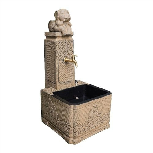 Bacino di Servizio del Mop Lavandino for Esterni, Lavandino a Colonna in Stile Cinese con Vaso for Fiori Elefante Superiore, Lavandino Indipendente for Cortile da Giardino con Rubinetto in Rame Lavell