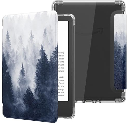MoKo Hülle für 6 Kindle Basic 11. Generation (2024/2022), Grauer Wald | Ultraklar Weich Flexibel Transparent TPU Rückseite Leicht Schutzhülle mit Auto Schlaf/Aufwach für Kindle 2024