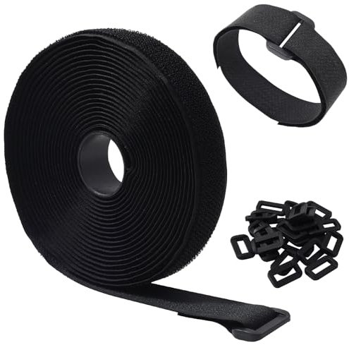 Sukmax Adjustable Cable Straps, Black Reusable Fastening Cable Ties, Hook and Loop Securing Strap for Cable Tidy, Cable Management Wires Cords Ties,25mm Wide 5m Length