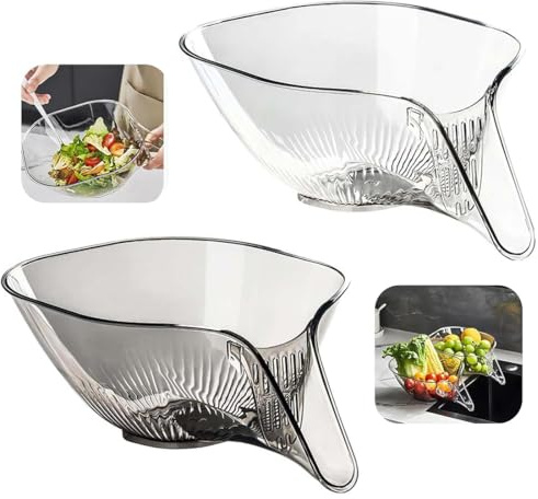 Aililong 2 Stück Abtropfkorb-Trichter, Multifunktionale Abtropfschale und Abflusskorb für Spülbecken, Küchenutensilien mit Trichter zum Waschen von Gemüse und Obst, transparent und grau