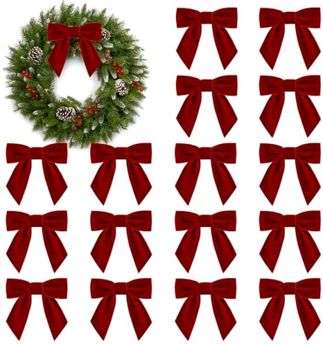 16 pièces de nœuds de Noël en velours, nœuds en ruban de velours vintage de 10,9 cm pour sapin de Noël, couronne, emballage cadeau, création artisanale, décoration de mariage (rouge)