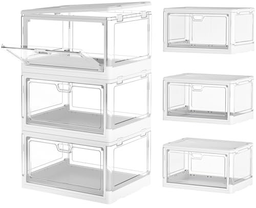 TidyTrove Storage Boxes with Lids - 23L*3 Plastic Box with Doors, Stackable Boxes, Clear Drawers, Large Box with wheels for Bedroom, Living Room, Kitchen, 3 Packs