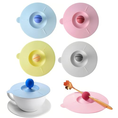 Tapa de Silicona para Taza - 4 Piezas Reutilizables a Prueba de Polvo para Té, Café y Bebidas - Grado Alimenticio