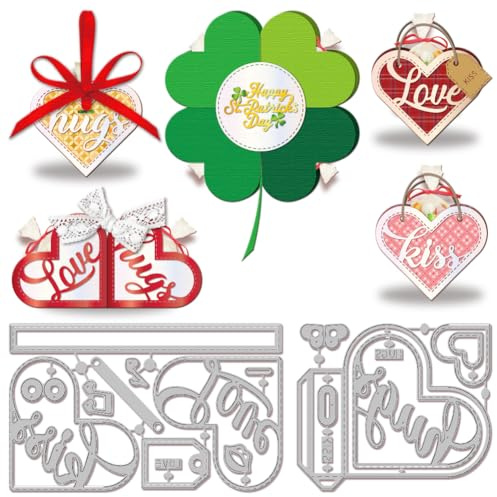 GLOBLELAND 3D „Love Box“ Papierpräge Stanzschablonen Set Valentinstag Handwerk Stanzmaschine Schablonen „Love Heart“ Metall Stanzschablone Set für Kartenherstellung DIY Papier Handgefertigtes