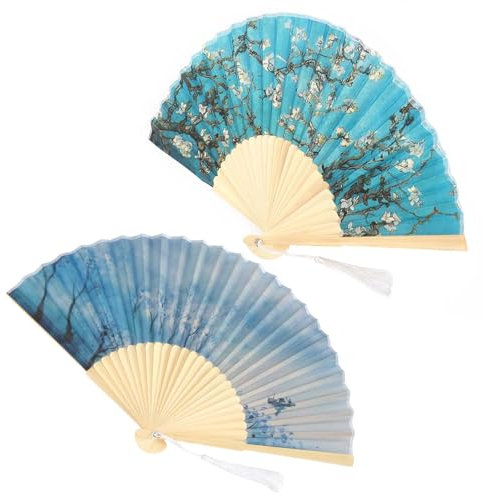 Yctze 2 Ventagli Pieghevoli Manuali Manuali Albicocca con Decorazioni Meteorologiche per Oggetti di Scena da Ballo