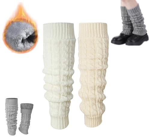 Beinwärmer für Damen, Winter, warme Beinwärmer, Stiefelsocken, gehäkelt, lange Stiefelsocken, Winter, mit Fleece gefüttert, Beinwärmer für Damen (2 Stück-F, Einheitsgröße), 2 Stück-F, One size