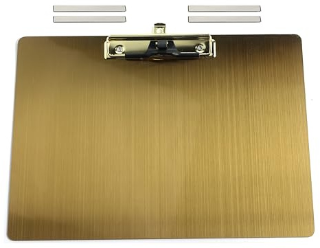 Porte-bloc magnétique en acier inoxydable avec clip plat 304 - Pour réfrigérateur, recette de cuisine, tableau noir (format paysage doré A4)